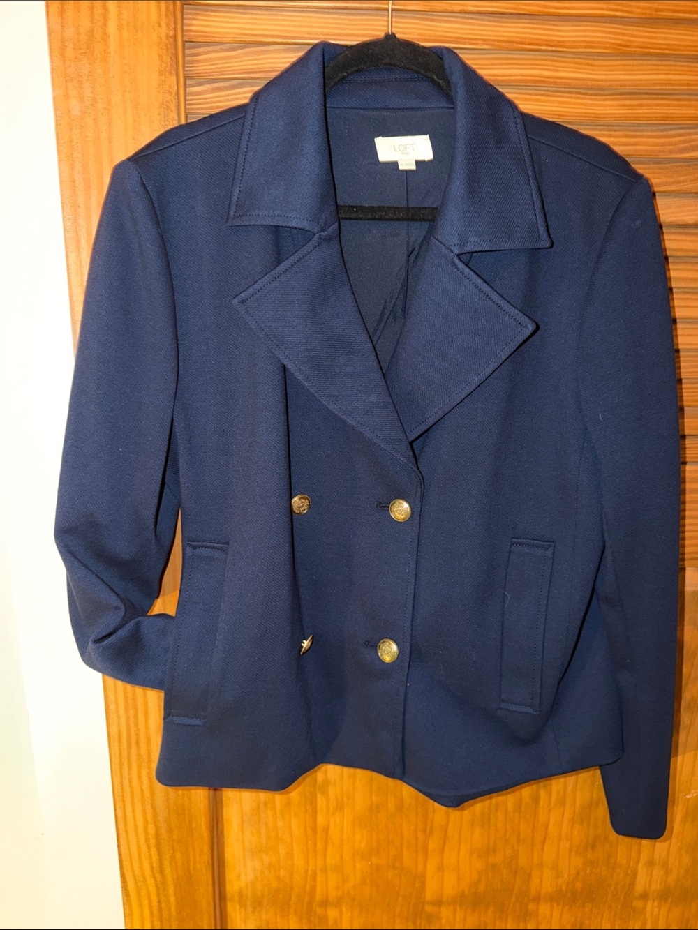 LOFT Navy Double-Breasted Pea Coat with Gold Buttons-xl